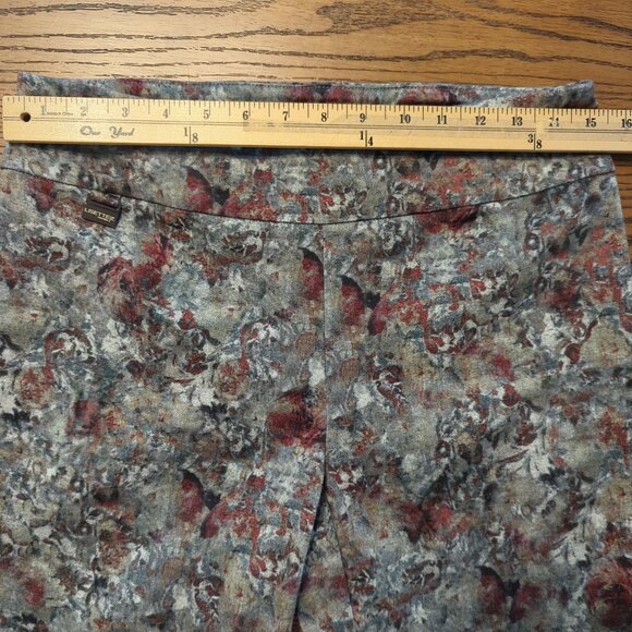 Lisette pull on grayish green burgundy modern art print slim ankle pants size 10 - Picture 9 of 13